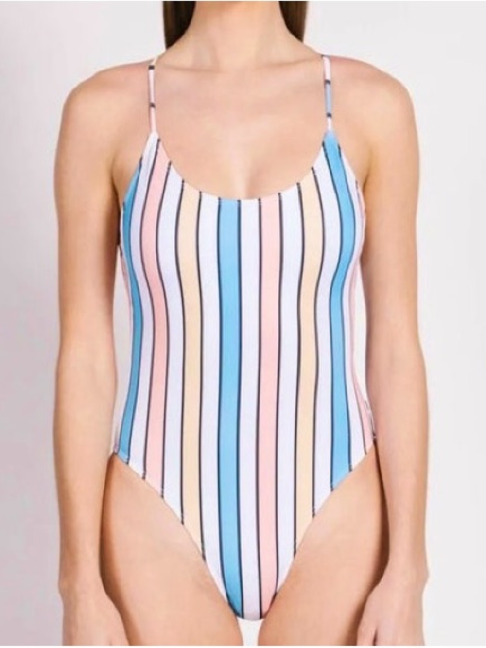 Pastel Striped Cross Back One Piece Swimsuit Medium